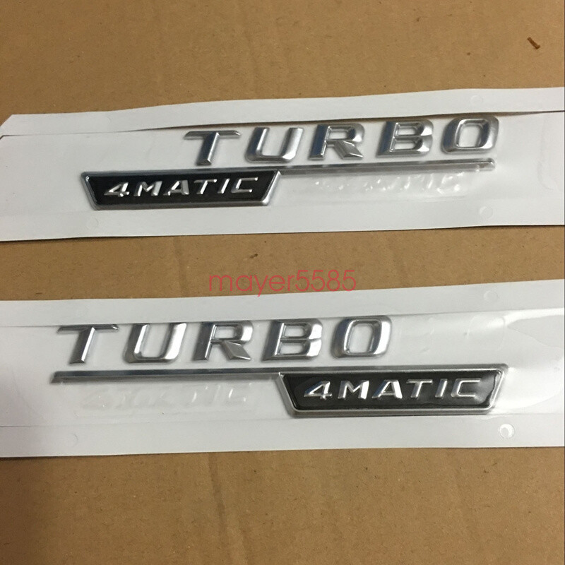 2x TURBO 4 MATIC Chrome Side Decal Badge Sticker for Mercedes-Benz C43 C63 E63