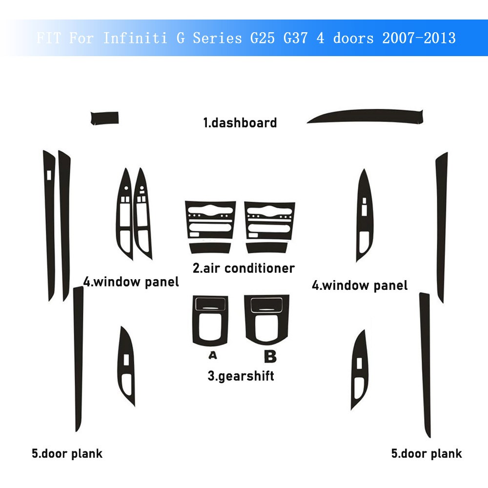 For Infiniti G25 G37 2007-2013 3D Carbon Fiber Pattern Interior DIY Trim Decals