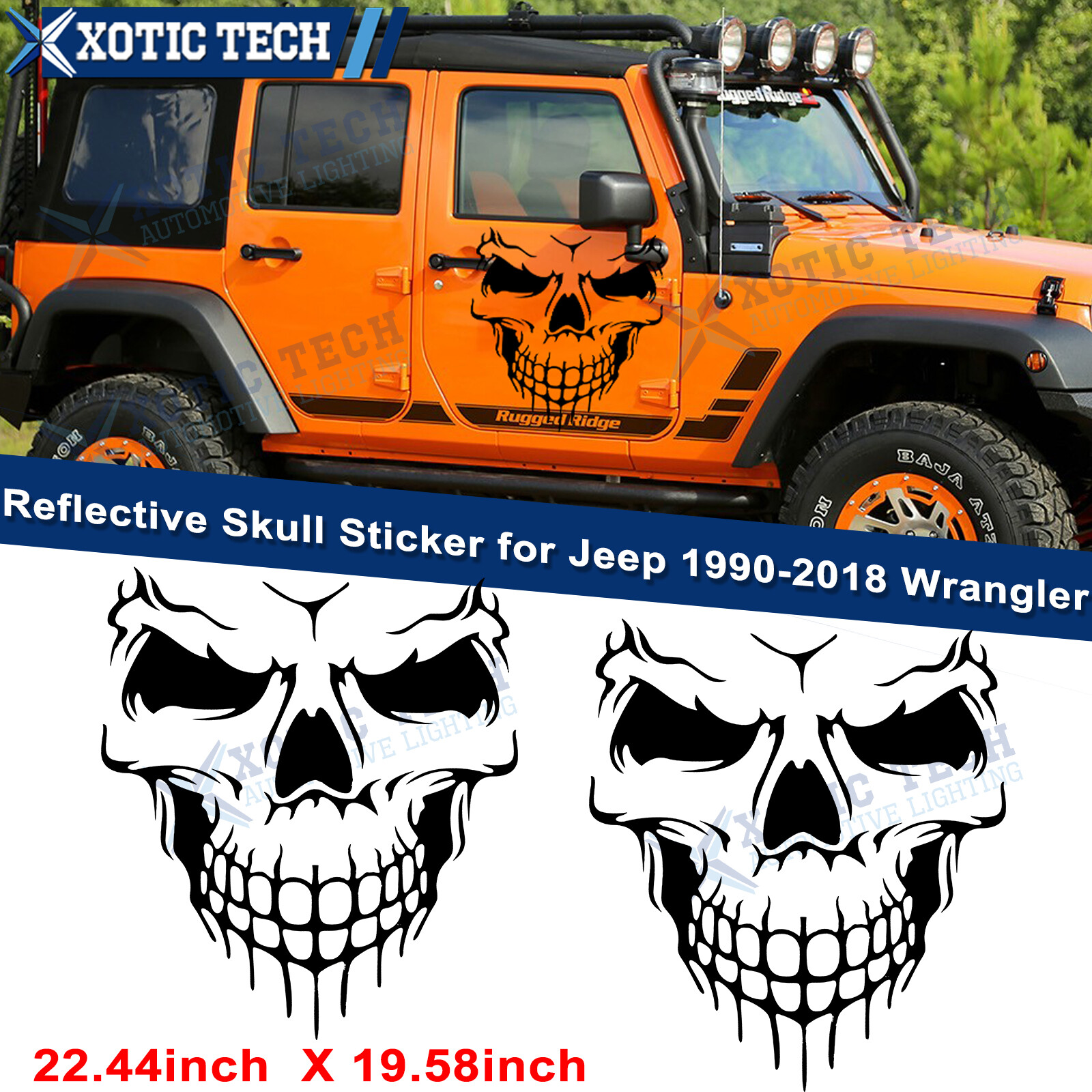 2x Reflective Skull Vinyl Side Door Tailgate Sticker Trim For Jeep Wrangler JK