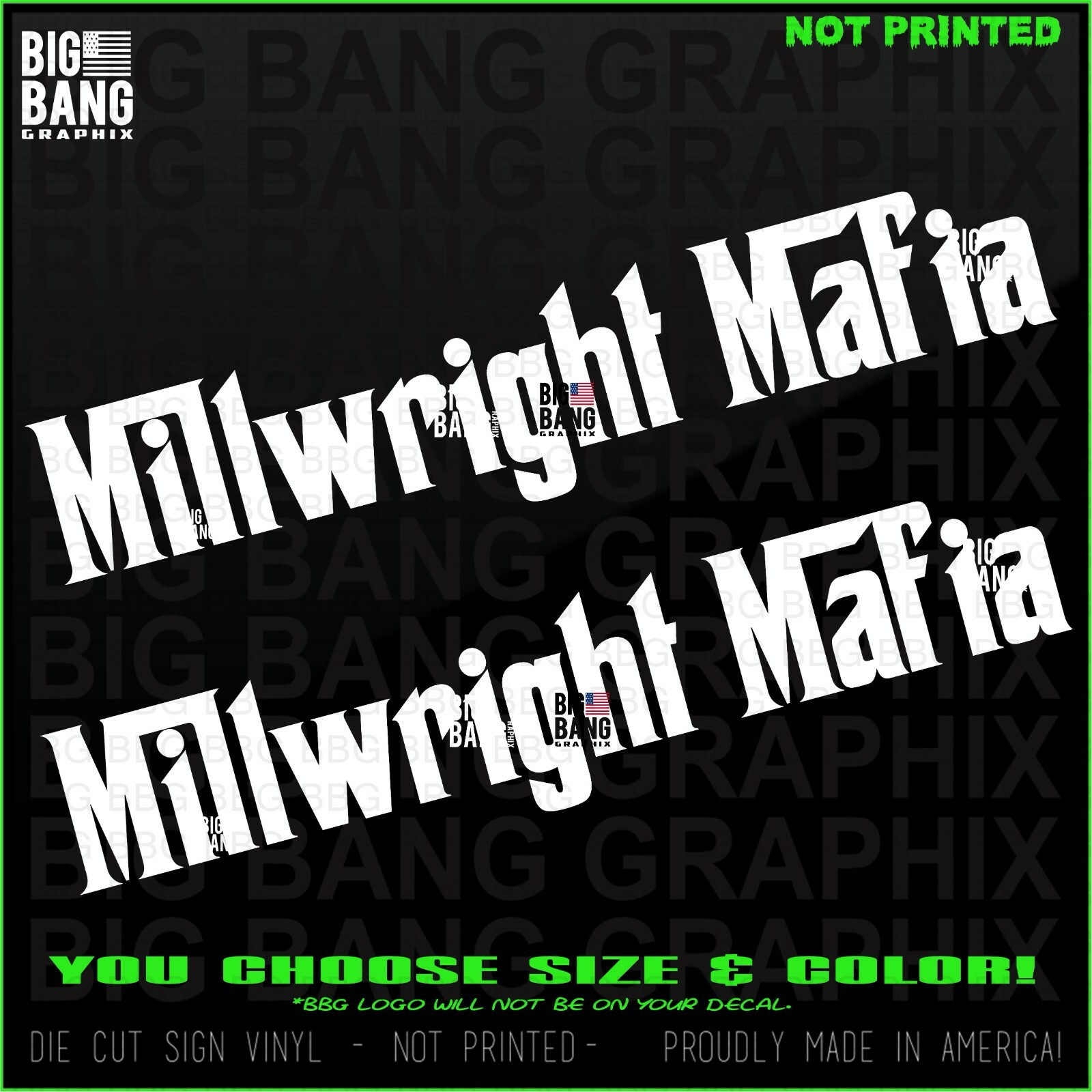 MILLWRIGHT MAFIA Vinyl (2) Decal Sticker SET SUV Van Car Truck Window Funny Job