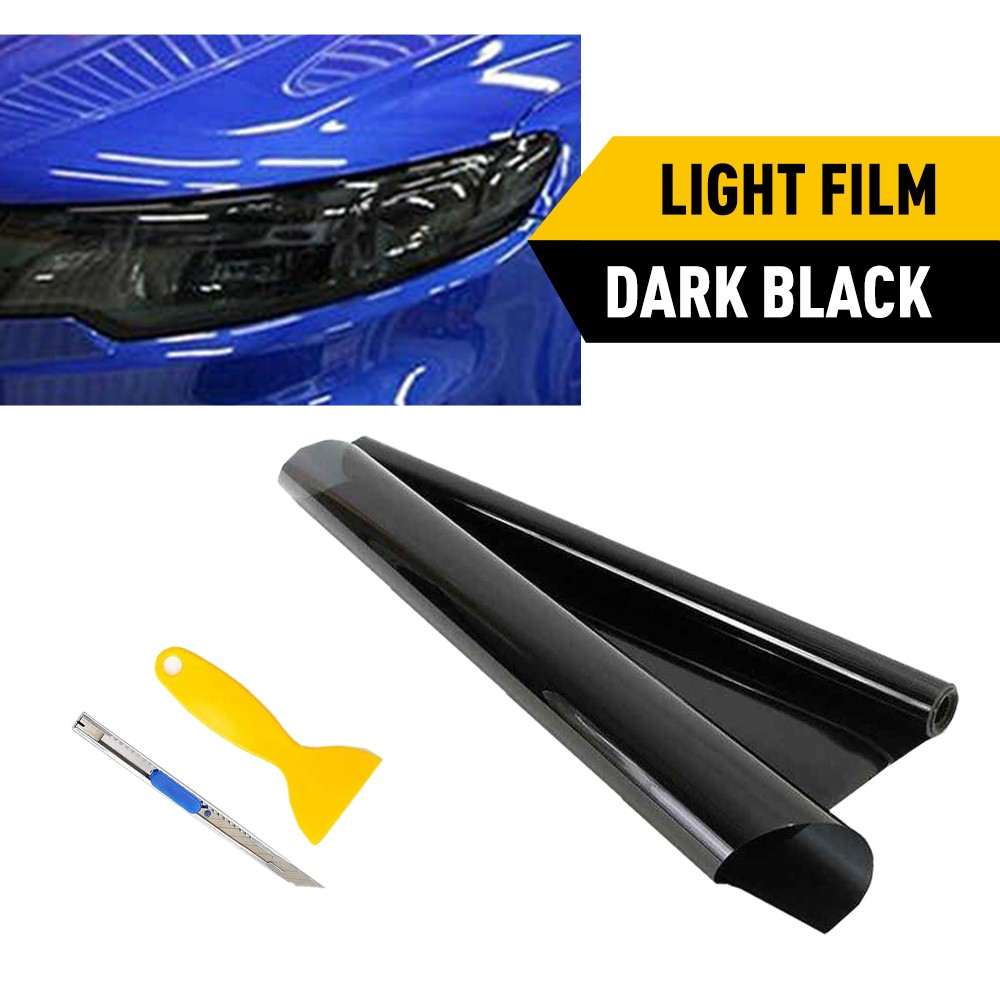 Headlight Taillight Tint Film Vinyl 12″x72″ Gloss Dark Black DIY Front Rear 1-10