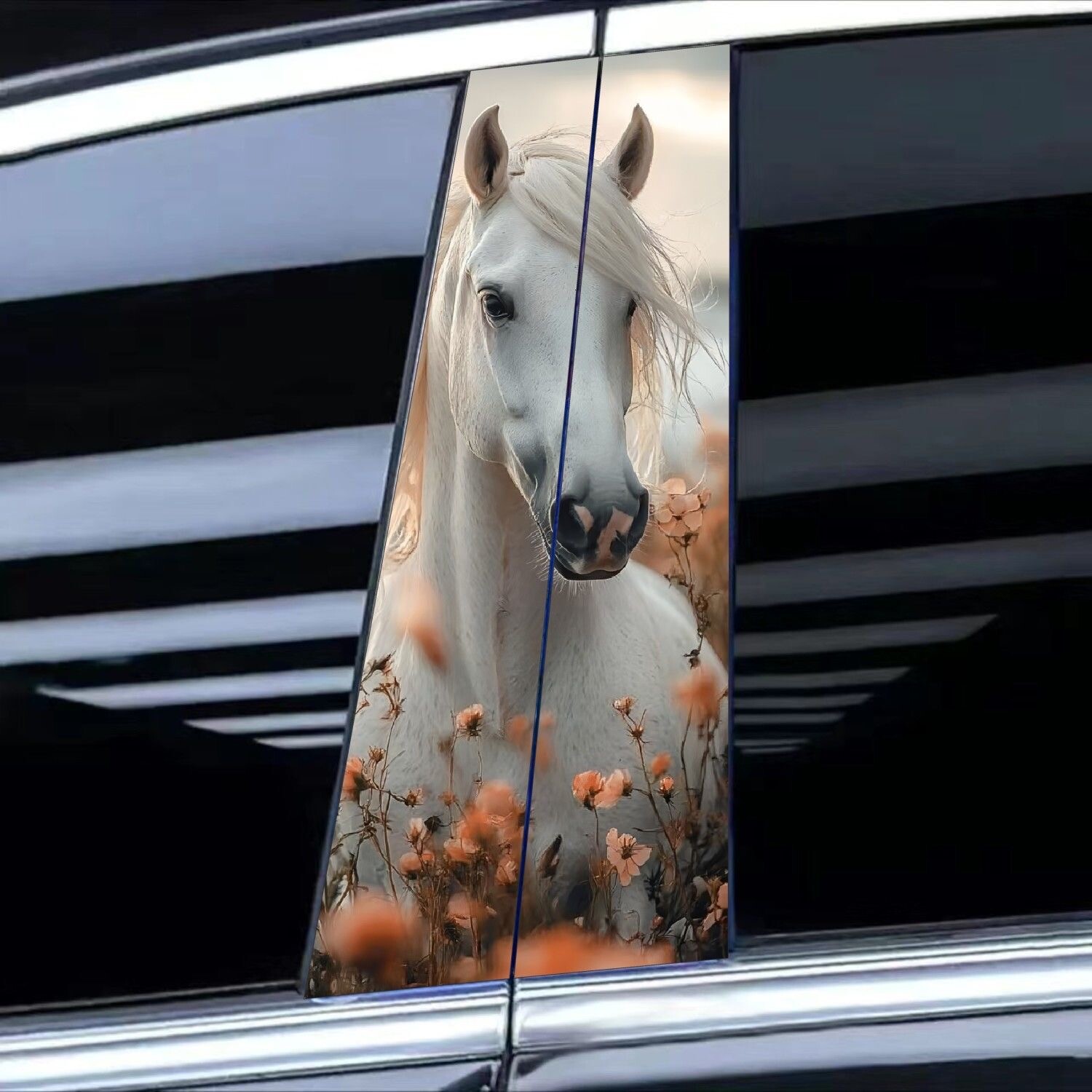 White Horse Car Center Pillar Sticker B-pillar Protective Film 2pcs