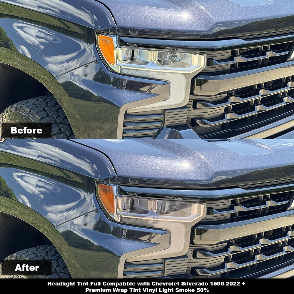 Crux Moto Headlight Tint Full Overlay Light Smoke 50% for Silverado 1500 22+