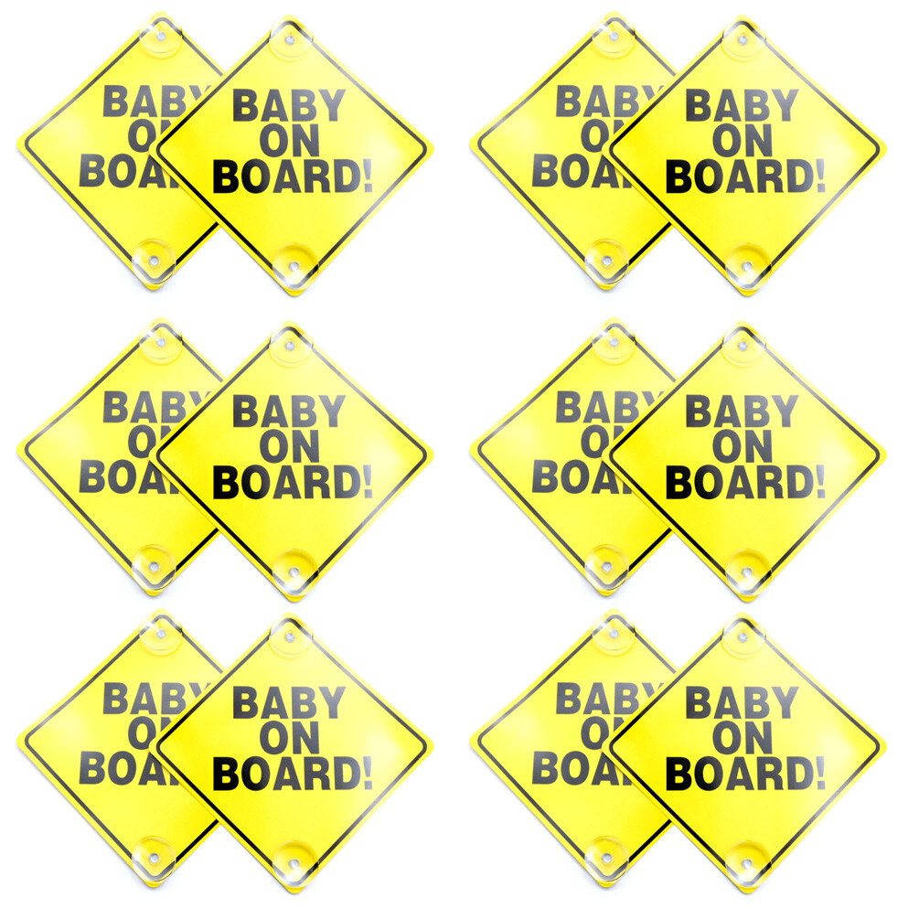 BABY ON BOARD DECAL 6 x 6 ” Yellow Safety Sign with Suction Cup