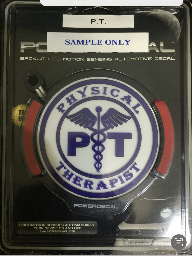 Physical Therapist Light Up Decal Backlit LED Motion Sensing Auto Decal