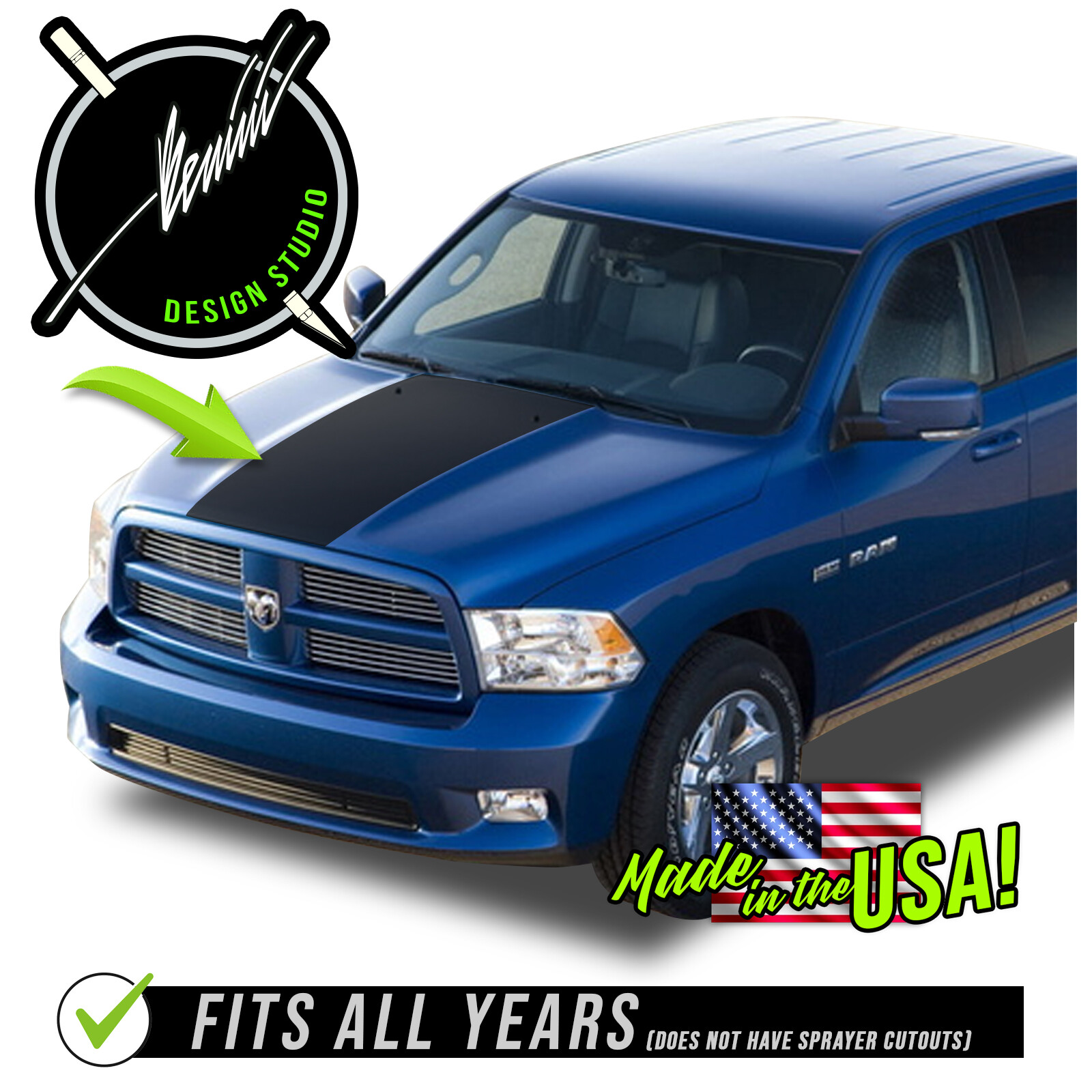 Hood Blackout Racing Stripe Compatible w/ 2002 and up Dodge Ram 1500 2500 3500
