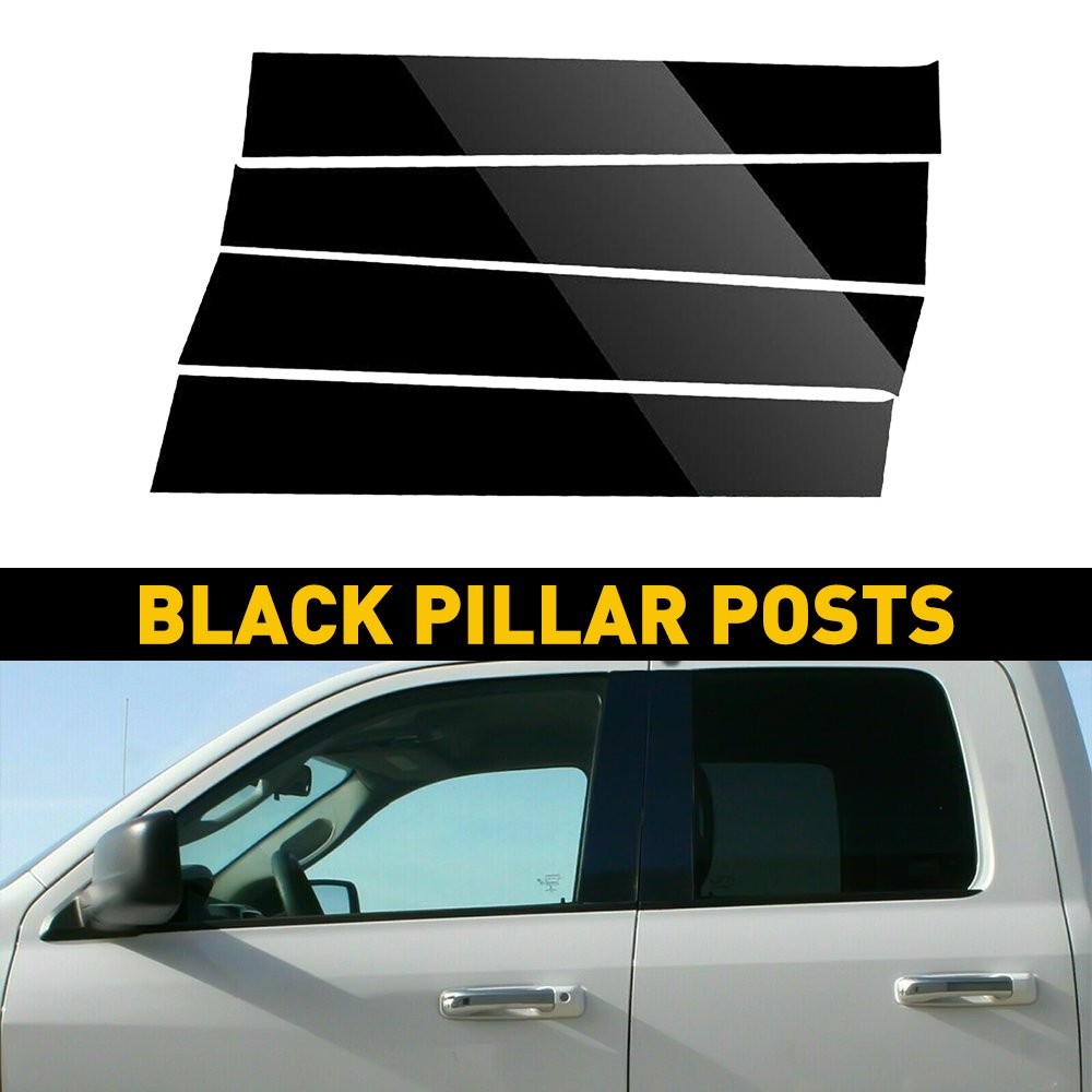 Door Piano Black Pillar Posts for Dodge Ram 09-18 Crew/Quad/Extended EXT Tr E