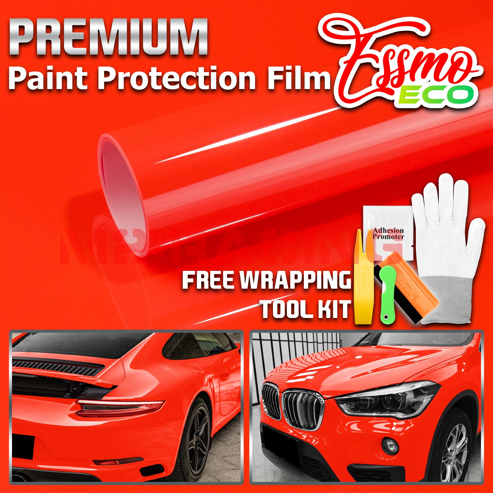 5FTx7FT PPF Racing Red Gloss Color Vinyl Paint Protection Film Scratch Car Wrap