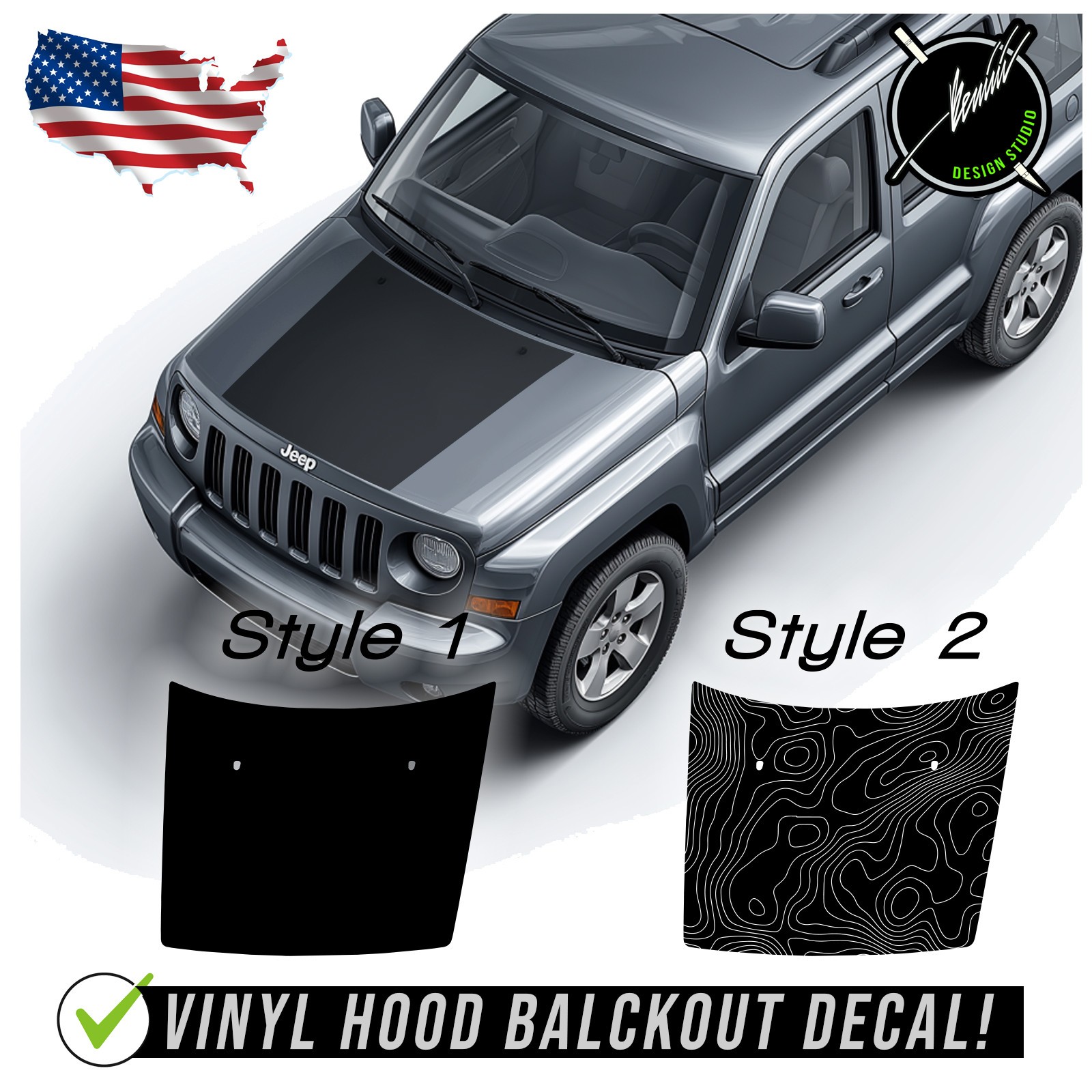 Hood Blackout or Topo Racing Stripes Graphics – Fits 2007-2017 Jeep Patriot