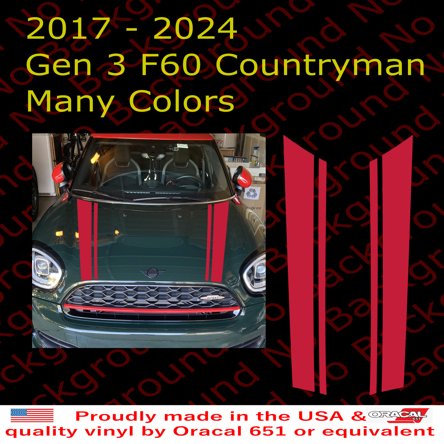 Bonnet Racing Stripes Hood Vinyl Decals Fits Mini Cooper S Countryman JCW F60