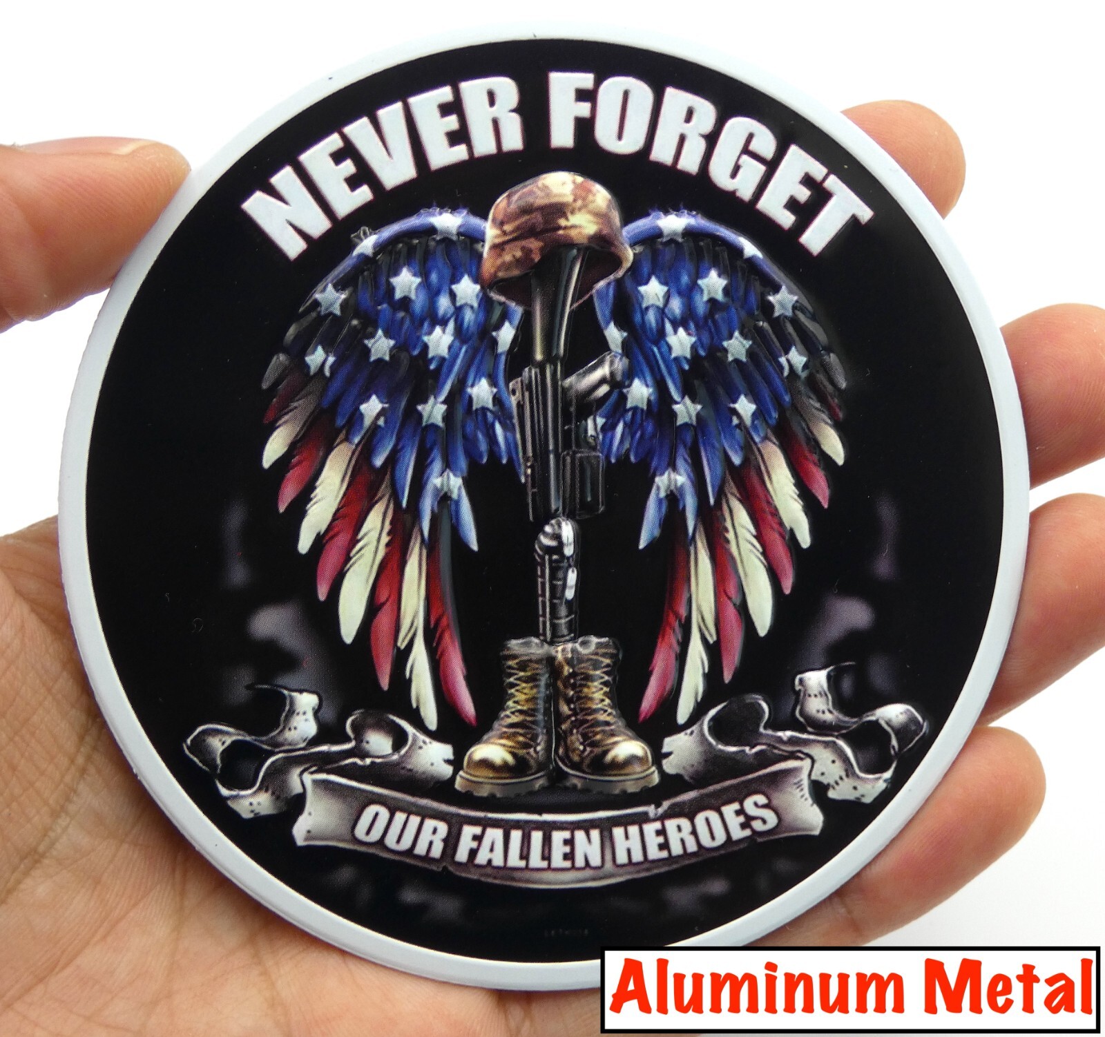 ALUMINUM VETERAN Fallen Heroes Stickers Military Decals Car Emblem 3.5″
