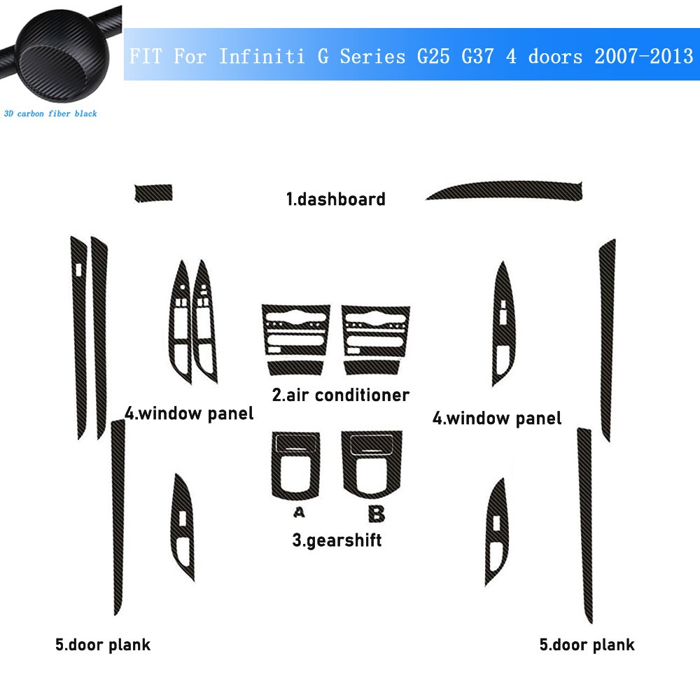 For Infiniti G25 G37 2007-2013 3D Carbon Fiber Pattern Interior DIY Trim Decals