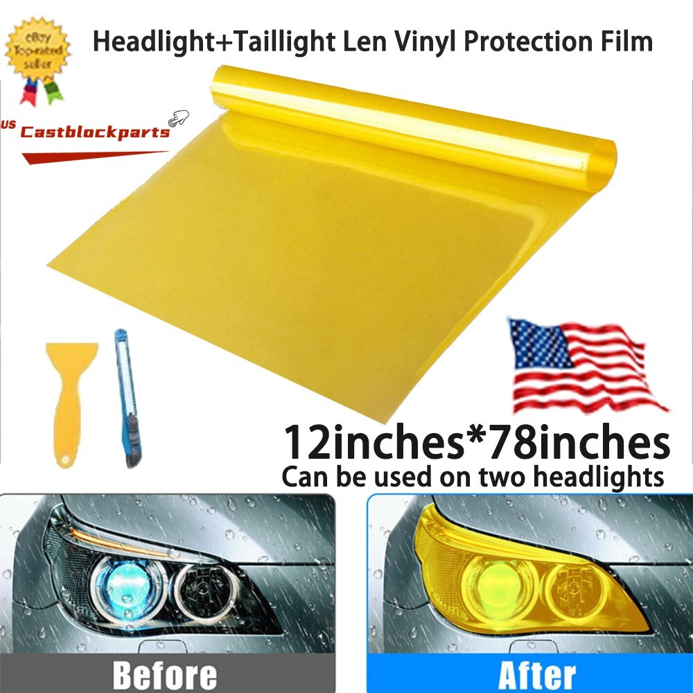 Fit For Headlight Taillight Transparent Yellow Lens Vinyl Protection Film12″x78″
