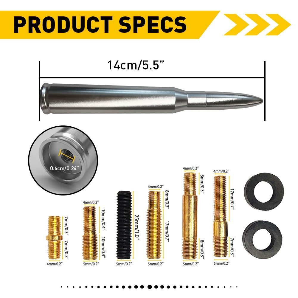 50 Cal Silver Bullet Antenna Heavy Gauge CNC Machined Billet Short For Fo A