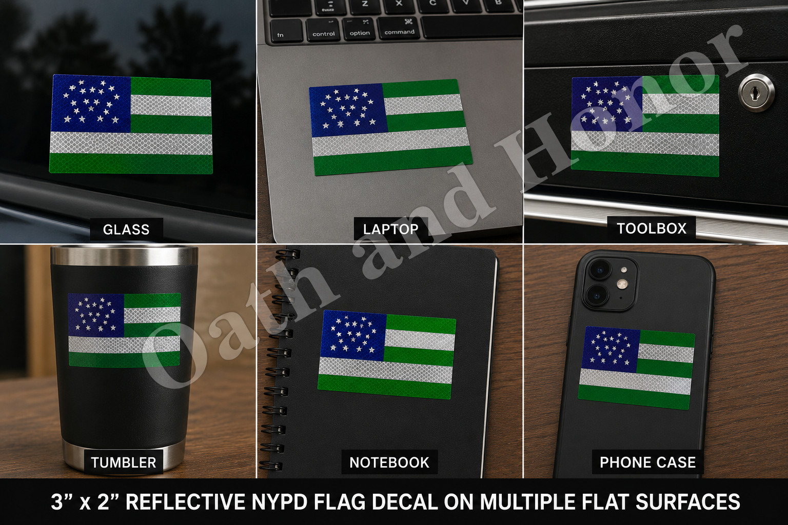 3″x2″ or 4″x3″ or 5″x4″ Reflective NYPD Tribute Flag Decal Police