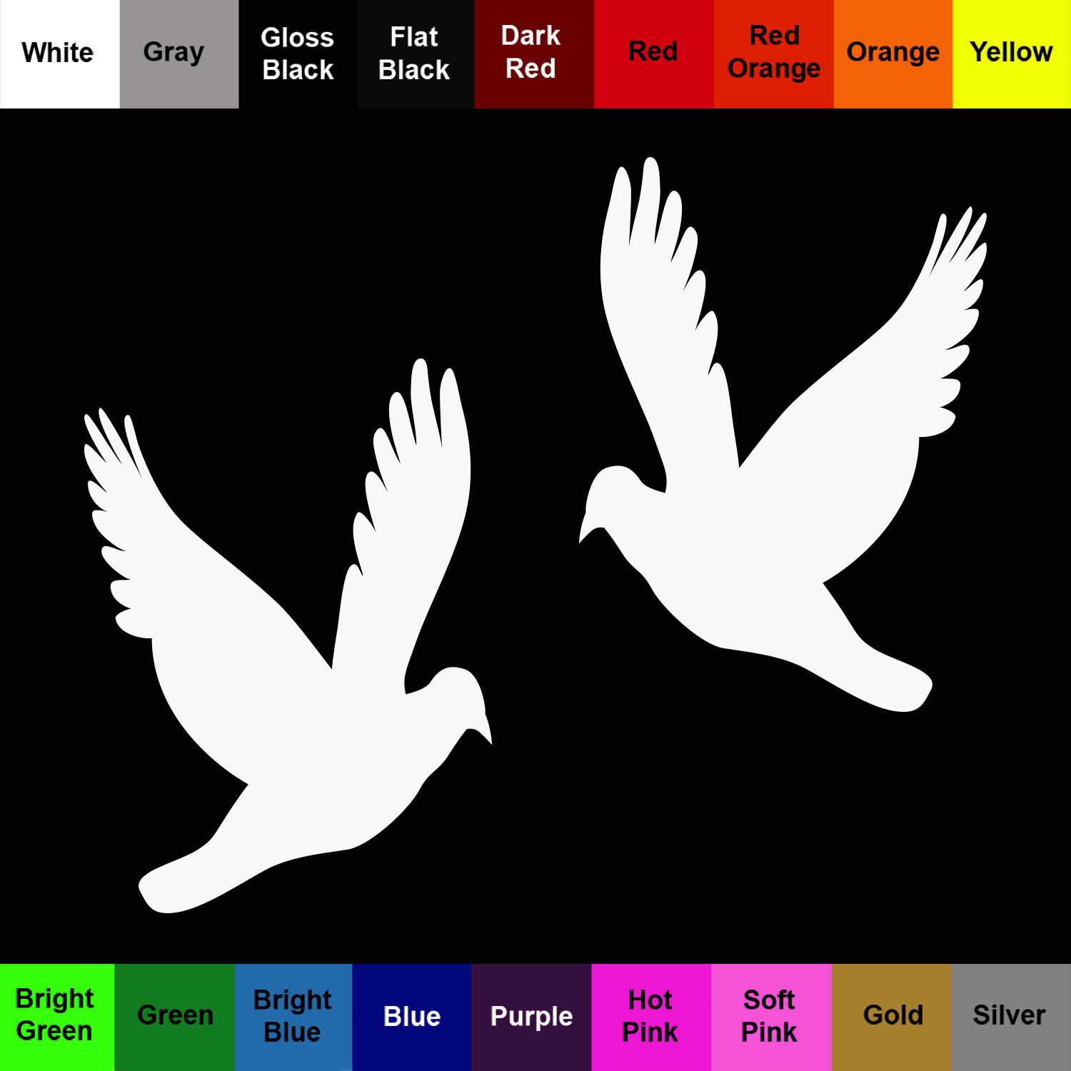 Dove Sticker – 2 Pack of Flying Silhouette Bird Dove Decals – Choose Color Size