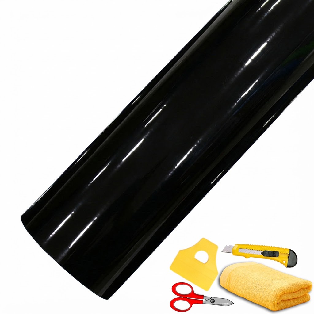 84″ x 60″ Gloss Black Vinyl Film Wrap Sticker Decal Air Bubble Free 7ft x 5ft