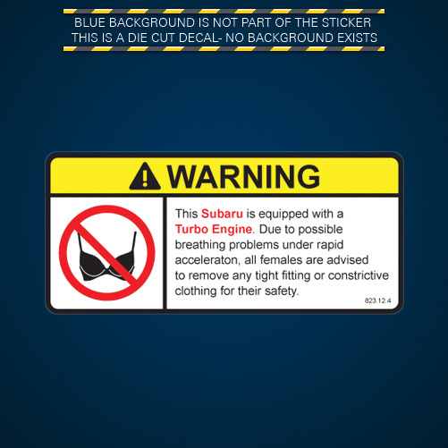 Turbo Warning No Bra Self Adhesive Sticker Decal
