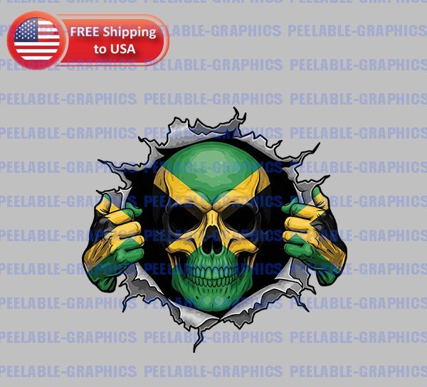 Jamaica Flag Skull Peeking Effect Vinyl Decal Sticker Jamaican