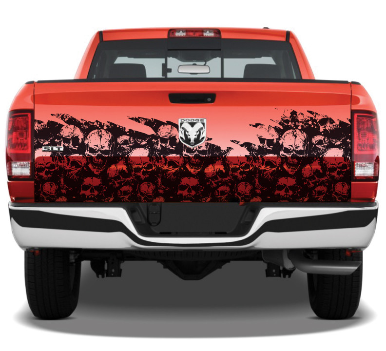 Skulls Tattoo Overlay Grunge Bed Wrap Graphic Rear Tailgate Decal Truck Pickup