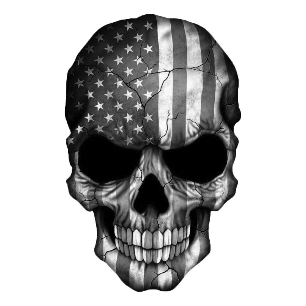 SKULL BLACK AND WHITE FLAG STICKER/DECAL 3M USA TRUCK BIKE HELMET CAR 3M VINYL