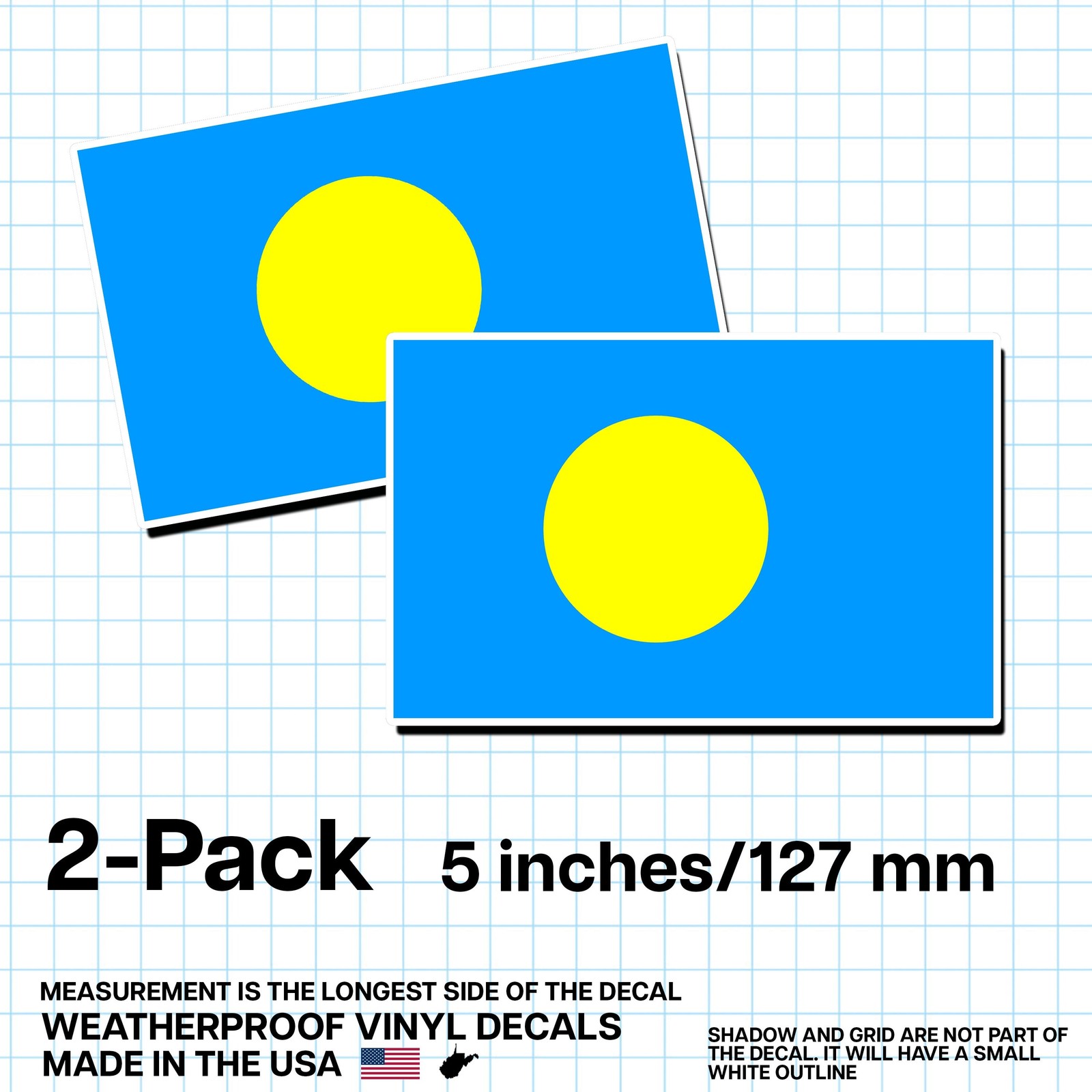 Palau Flag Sticker 5″ 2-Pack – PW Decal – Palauan Pride Vinyl