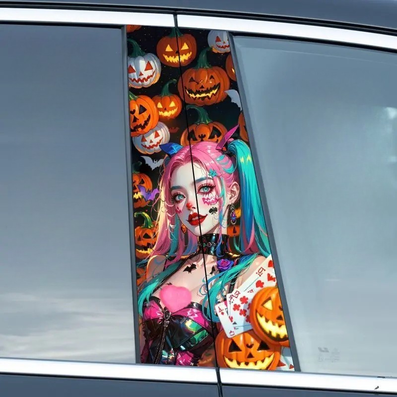 2pcs Halloween Car Center Pillar Sticker B-pillar Protective Film Decor