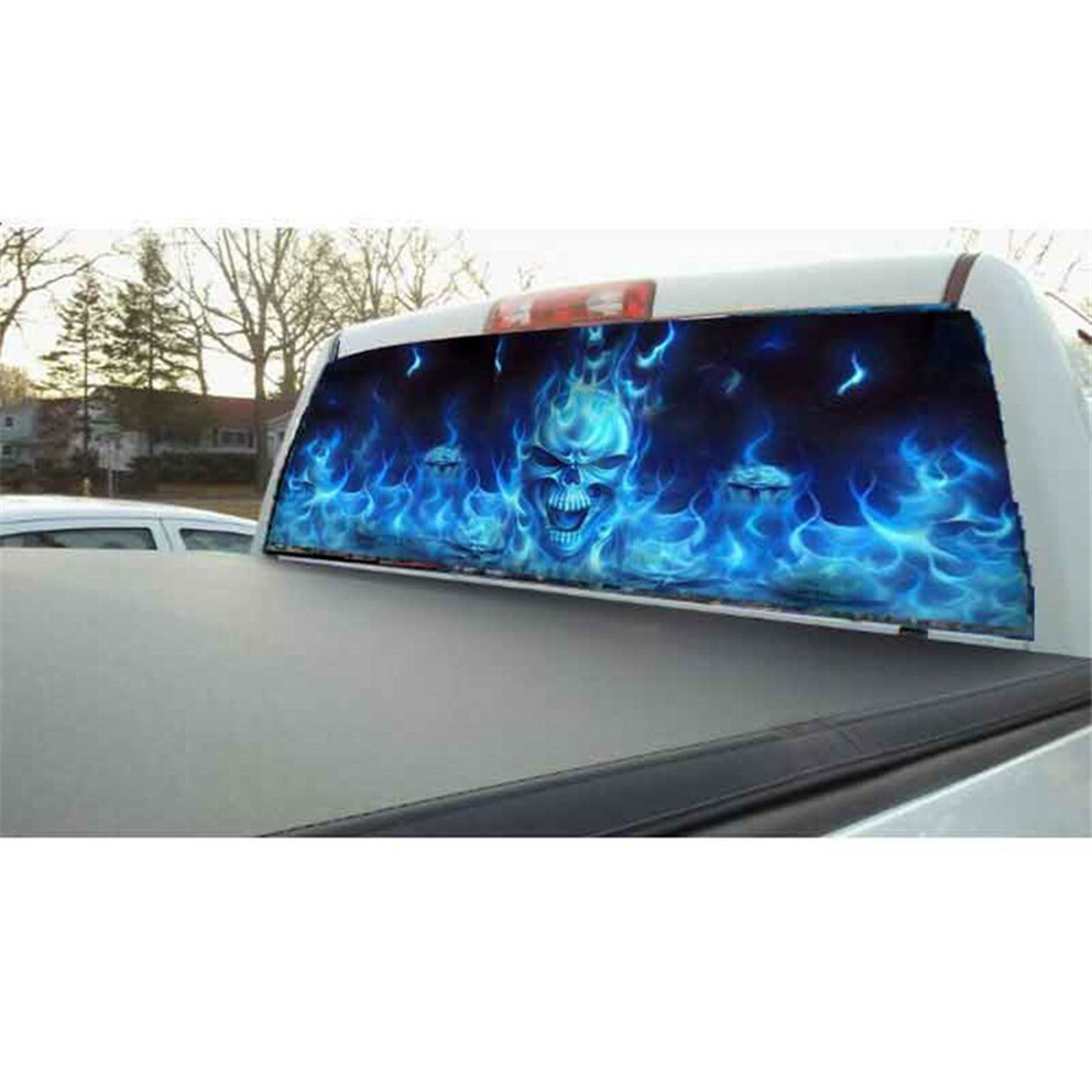 147X46cm Car Sticker Flaming Skull Rear Window Tint Graphic Decal Wrap Back