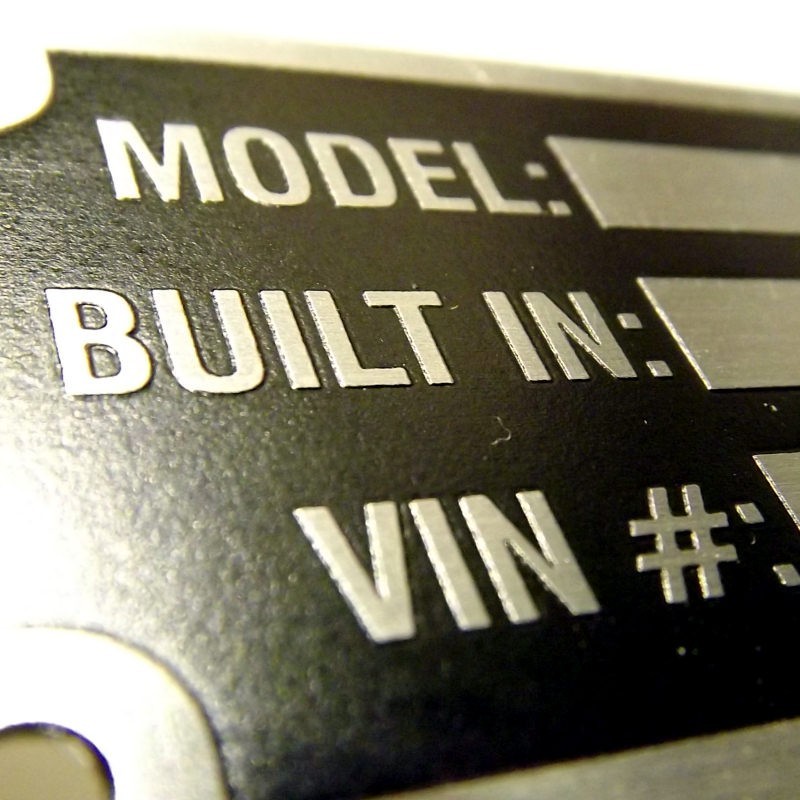 Anodized Aluminium universal custom manufacturer etched vin name plate
