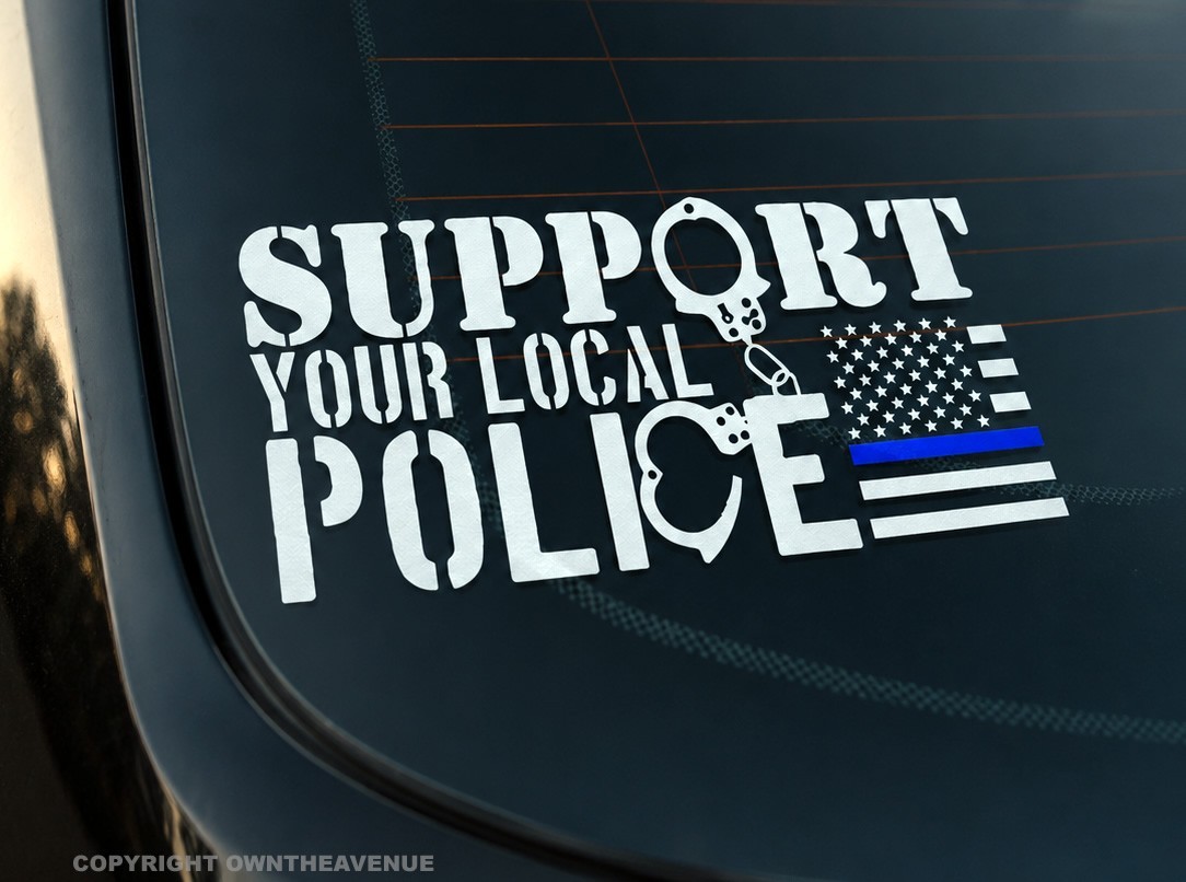 Support Your Local Police Blue Colored Line USA American Flag Decal 6″ Inches