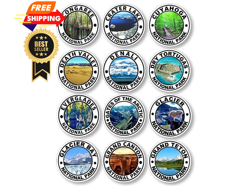 Sheet of 63 Round: 1 inch Tall National Park Stickers (All Outdoor Multicolor