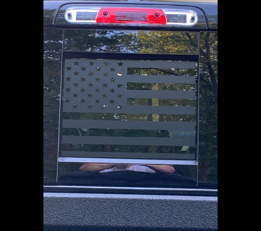 2009-2023+ Dodge RAM Back Middle Window American Flag Decal Sticker Matt Black