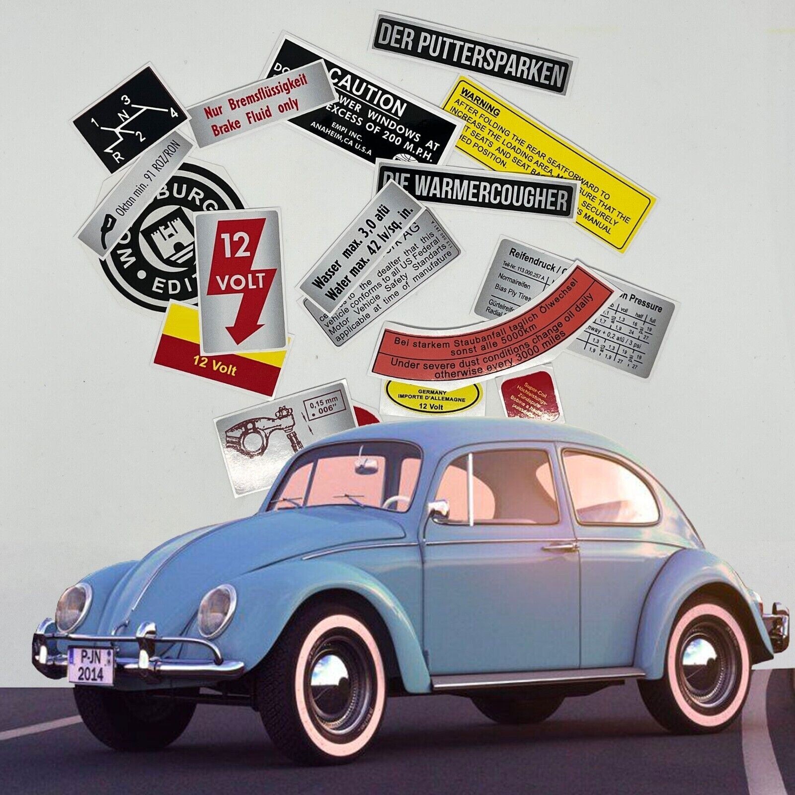 Volkswagen Beetle Bug Restoration Warning Caution Engine Stickers Labels