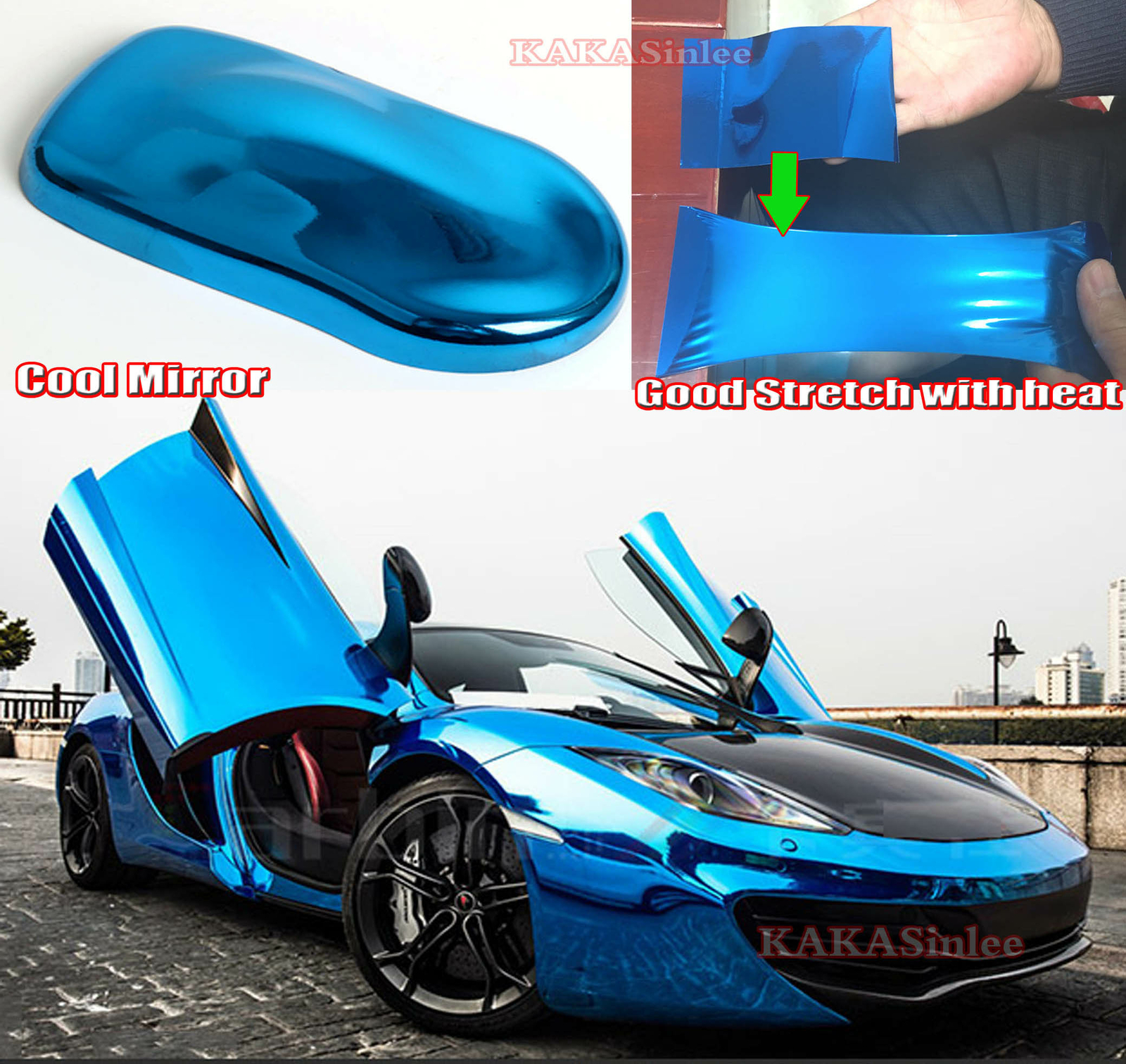 Blue / Full Car Wrap Pearl Metal Mirror Chrome Chameleon Vinyl Satin Sticker US