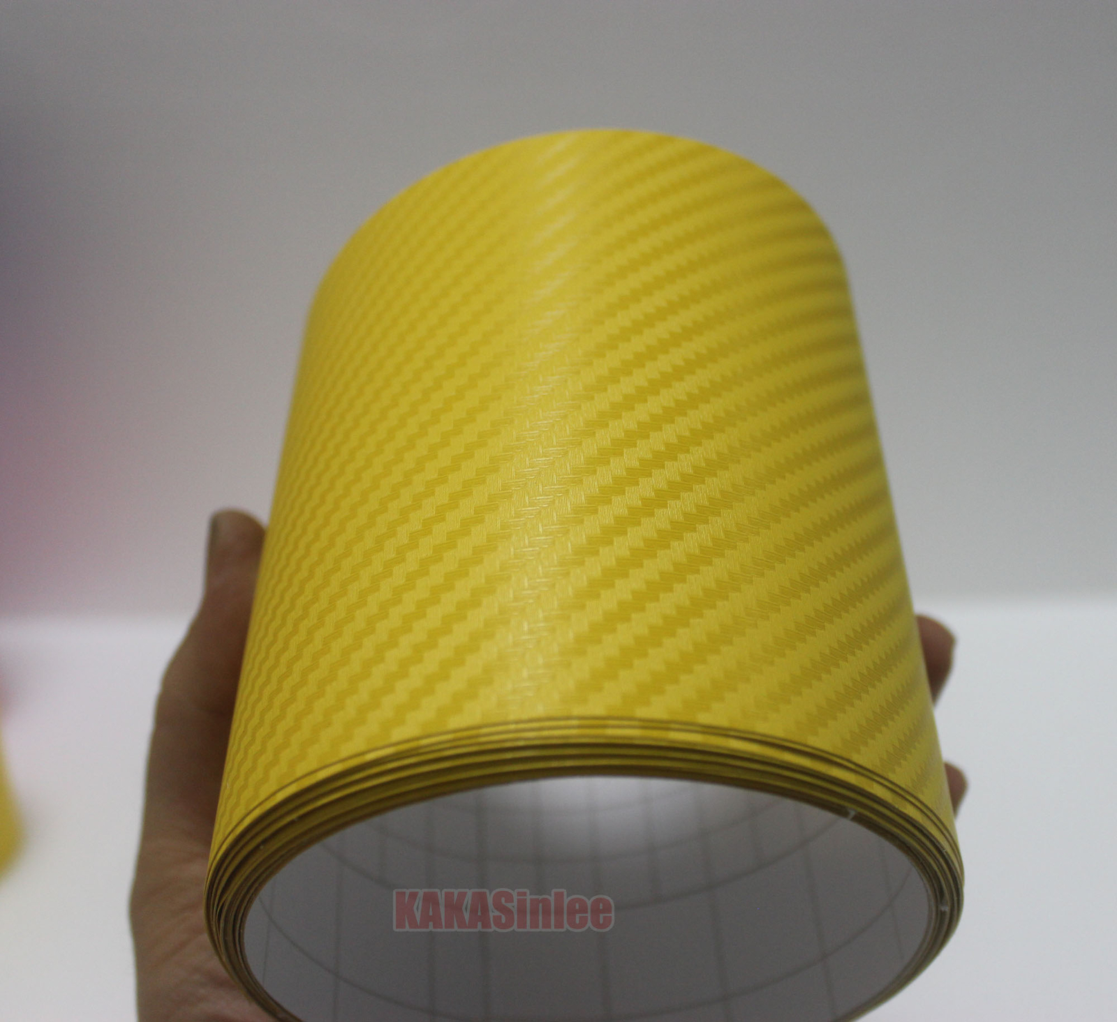 3D Yellow Sheet Car PVC Grain Carbon Fiber Vinyl Tape Wrap Sticker Decors Strips