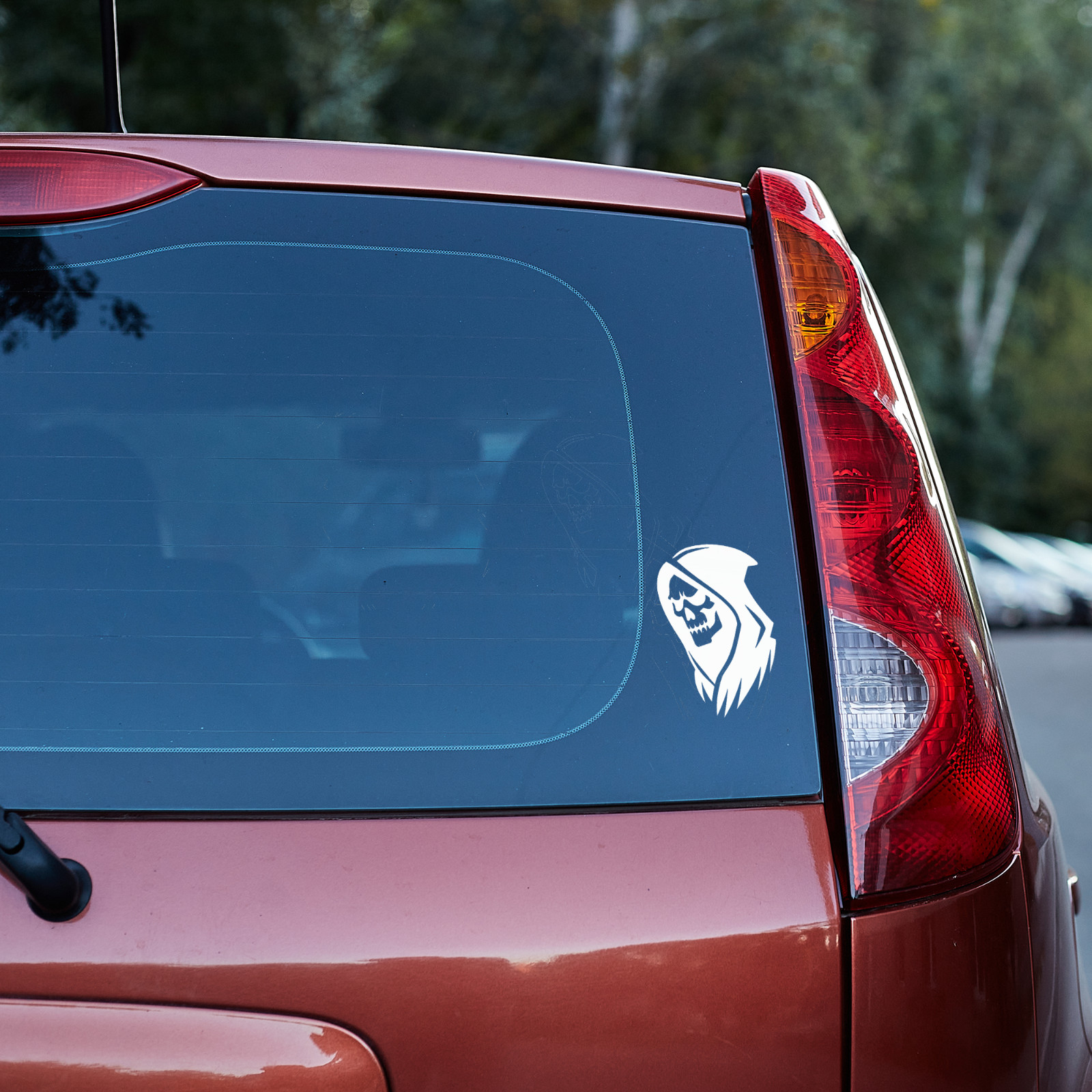 Evil Skull Death Grim Reaper Head Die Cut Vinyl Decal Sticker Left Right or Pair