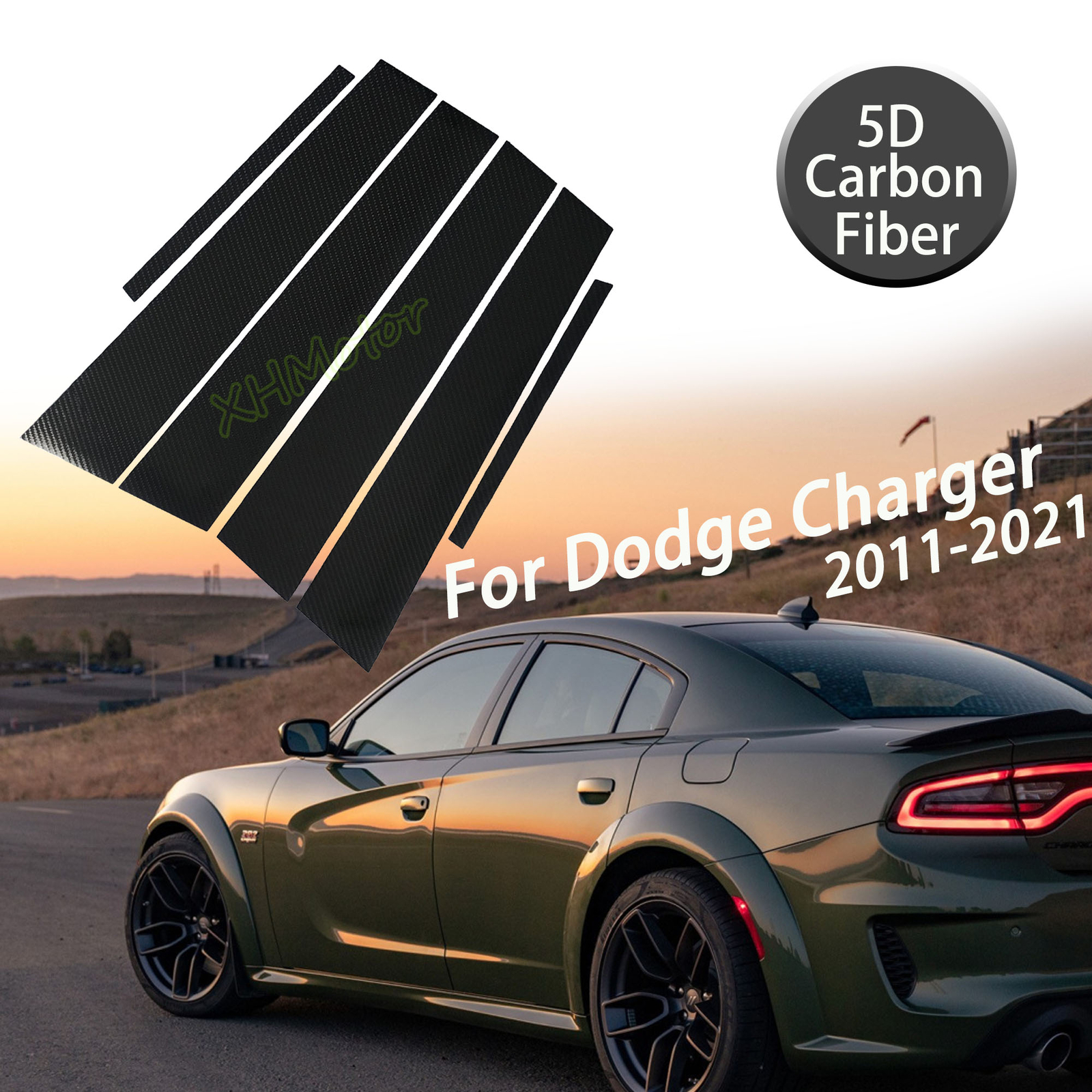 5D Carbon Fiber Window Pillar Decor Trim Cover Decal Fit Dodge Charger 2011-2021