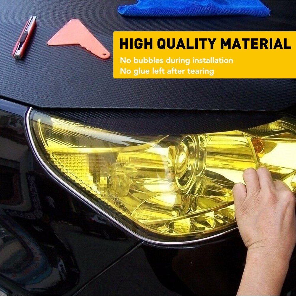 Fit For Headlight Taillamp Transparent Yellow Lens Vinyl Protection Film 12″x72″