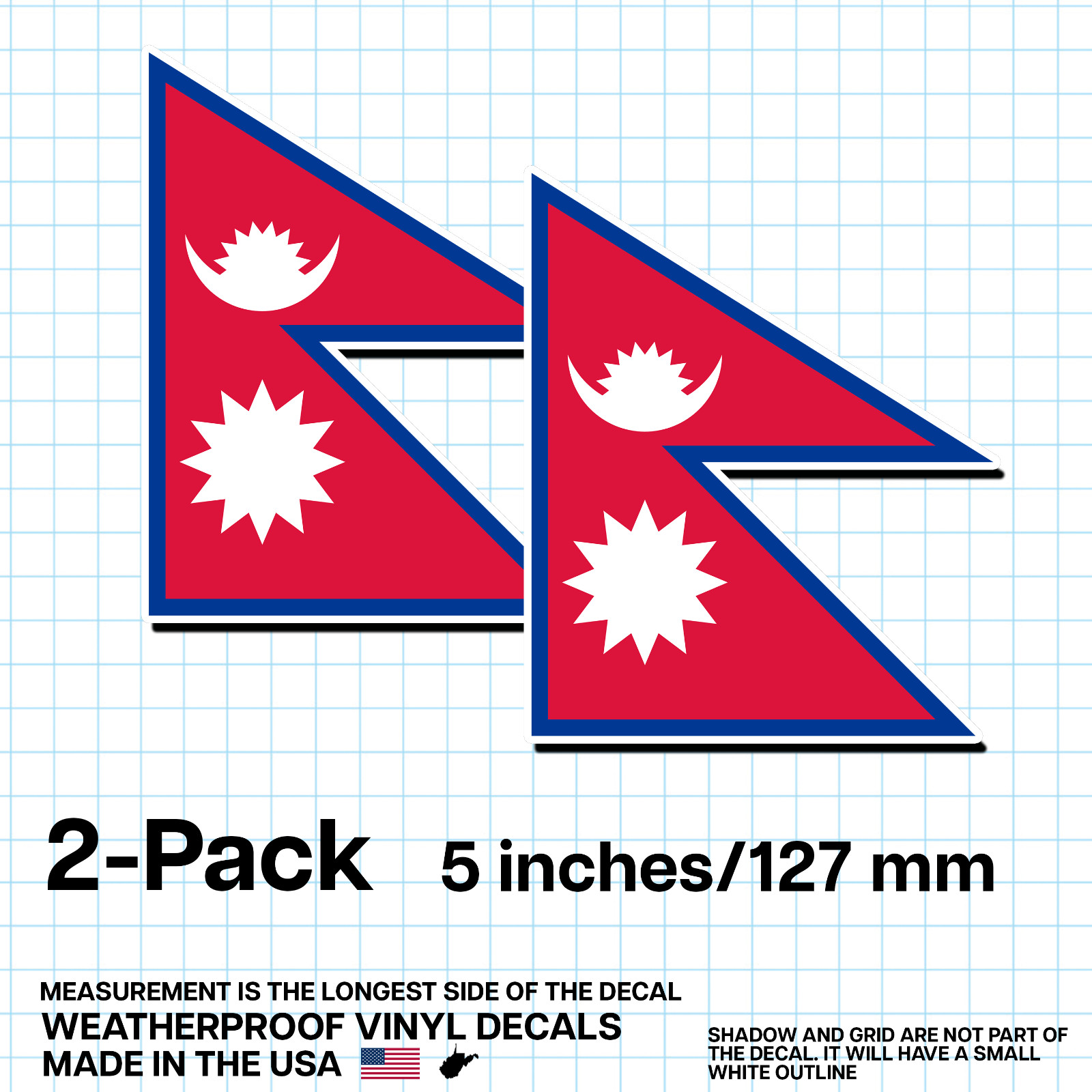 Nepal Flag Sticker 5″ 2-Pack – NP Decal – Nepali Pride Vinyl