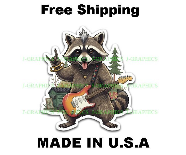 Funny Raccoon Rock on Vinyl Sticker Window Bumper Laptop Tablet Decal Racoons C