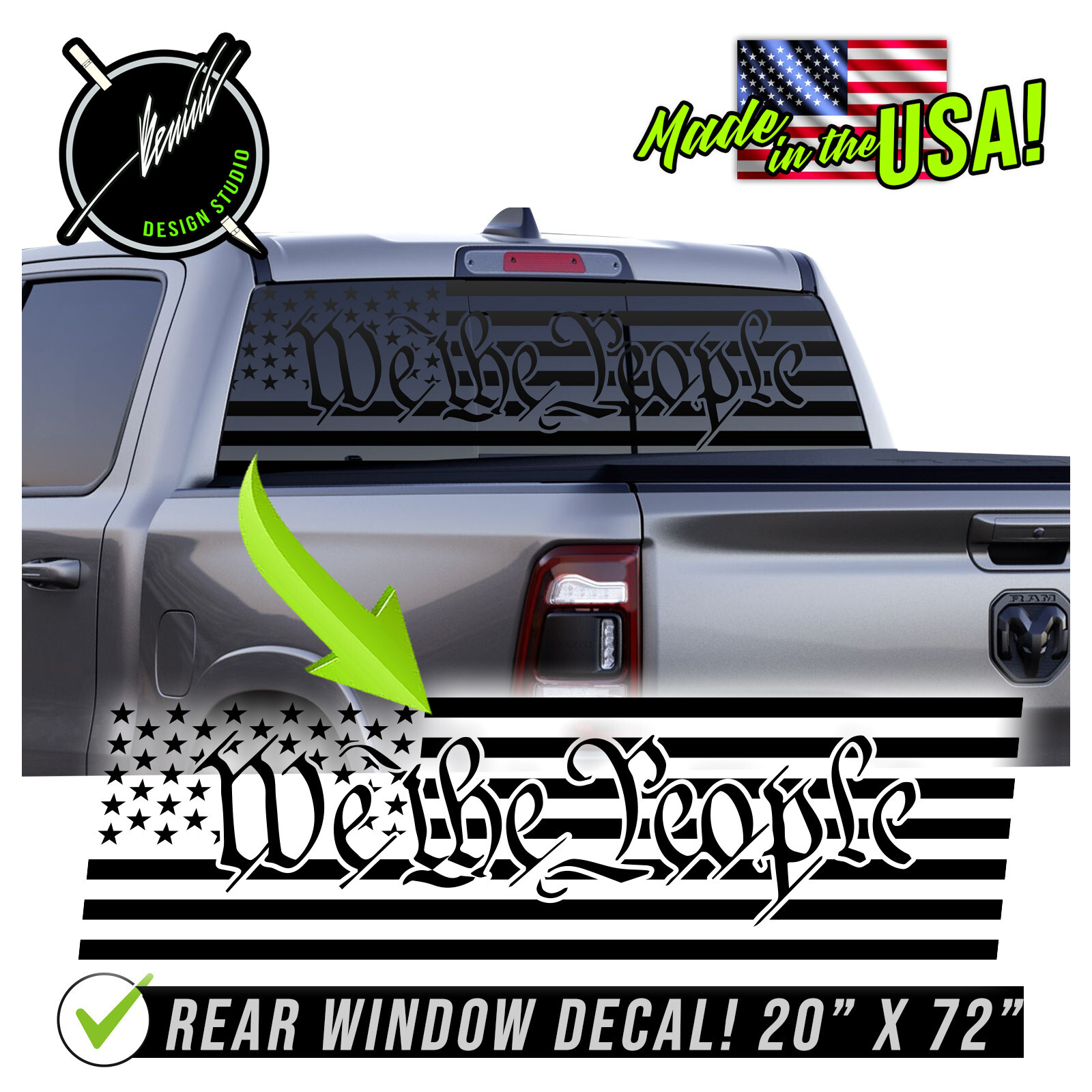 AMERICAN FLAG Pick-Up Truck Back Window Decal UNIVERSAL Fits any Truck