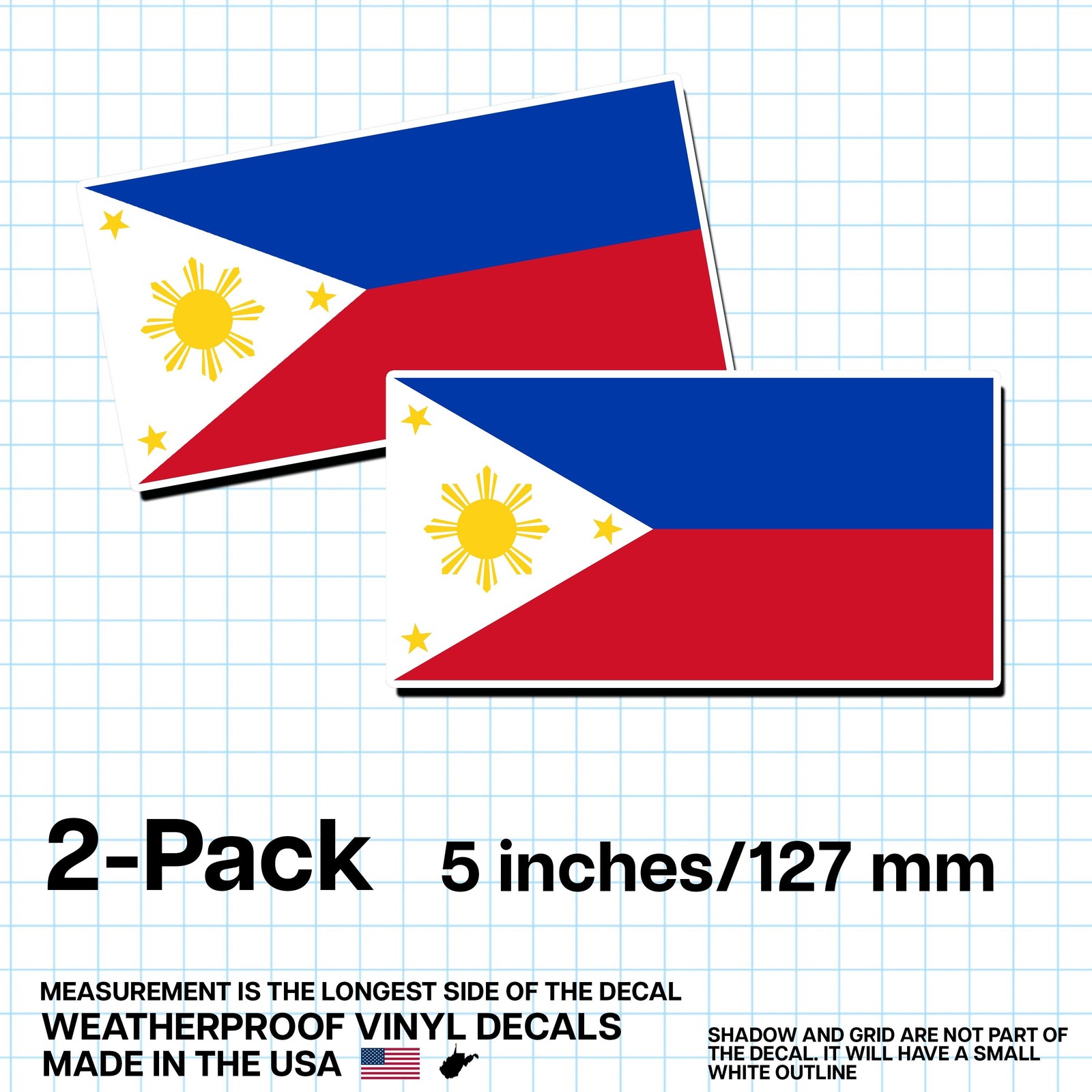 Philippines Flag Sticker 5″ 2-Pack – PH Decal – Filipino Pride Vinyl