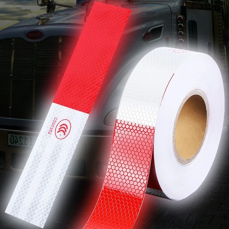 5cm Wide Red & White Reflective Adhesive Tape – Safety Sticker for Truck, Car, M