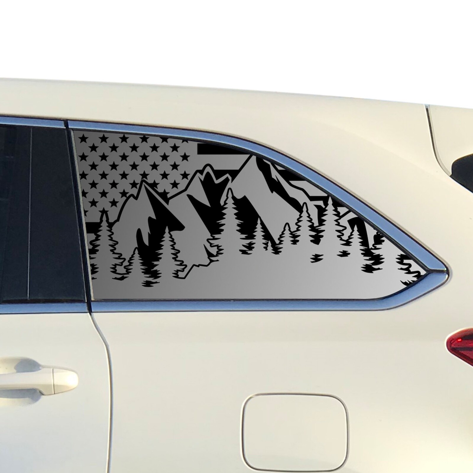 USA Flag w/Mountains Decals for Toyota Highlander 3rd window 2014-2019 -QR2-TH3