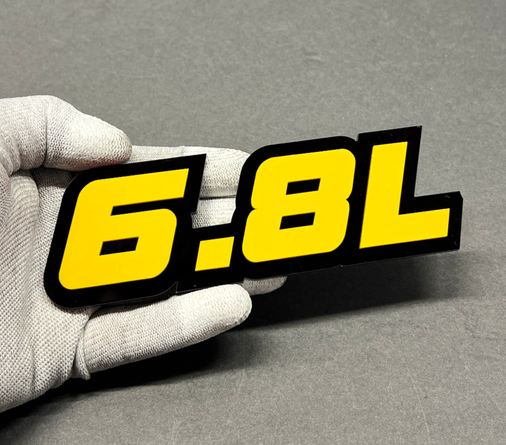 (SET OF 2) Badges Emblem RAGING 6.8L Yellow/Black, Angry Fender 6.8L