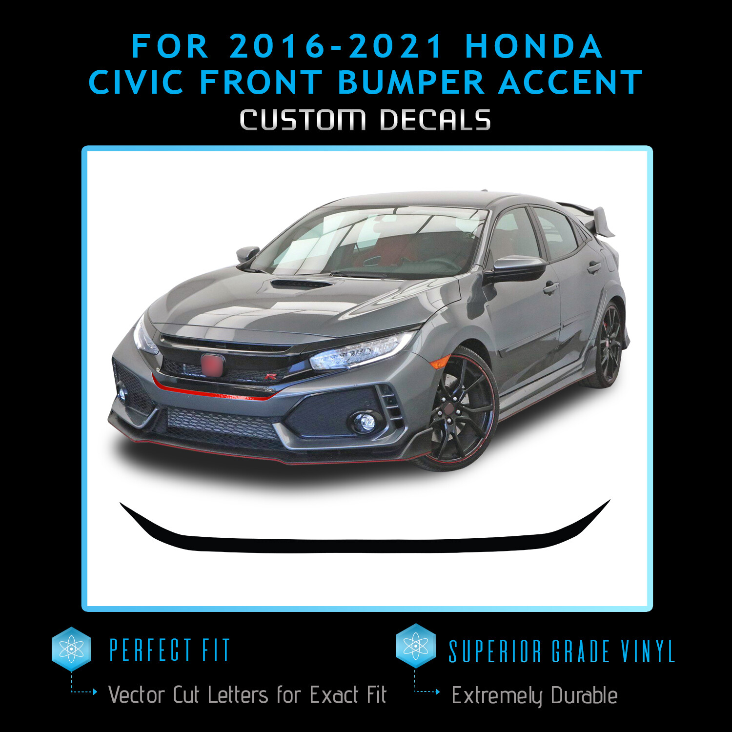 For 2016-2021 Honda Civic Front Bumper Accent Graphic Decal – Flat Matte Vinyl