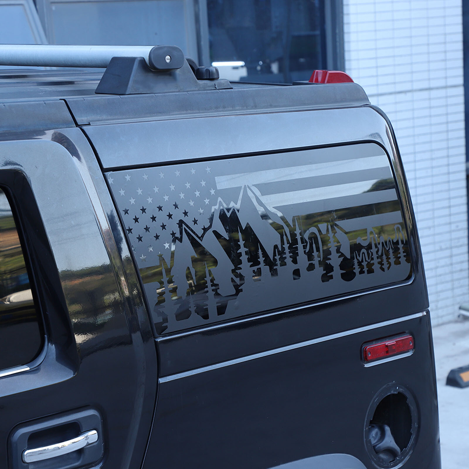2pcs Rear Side Window American Flag & Landscape Decal Fits 2003-2009 Hummer H2