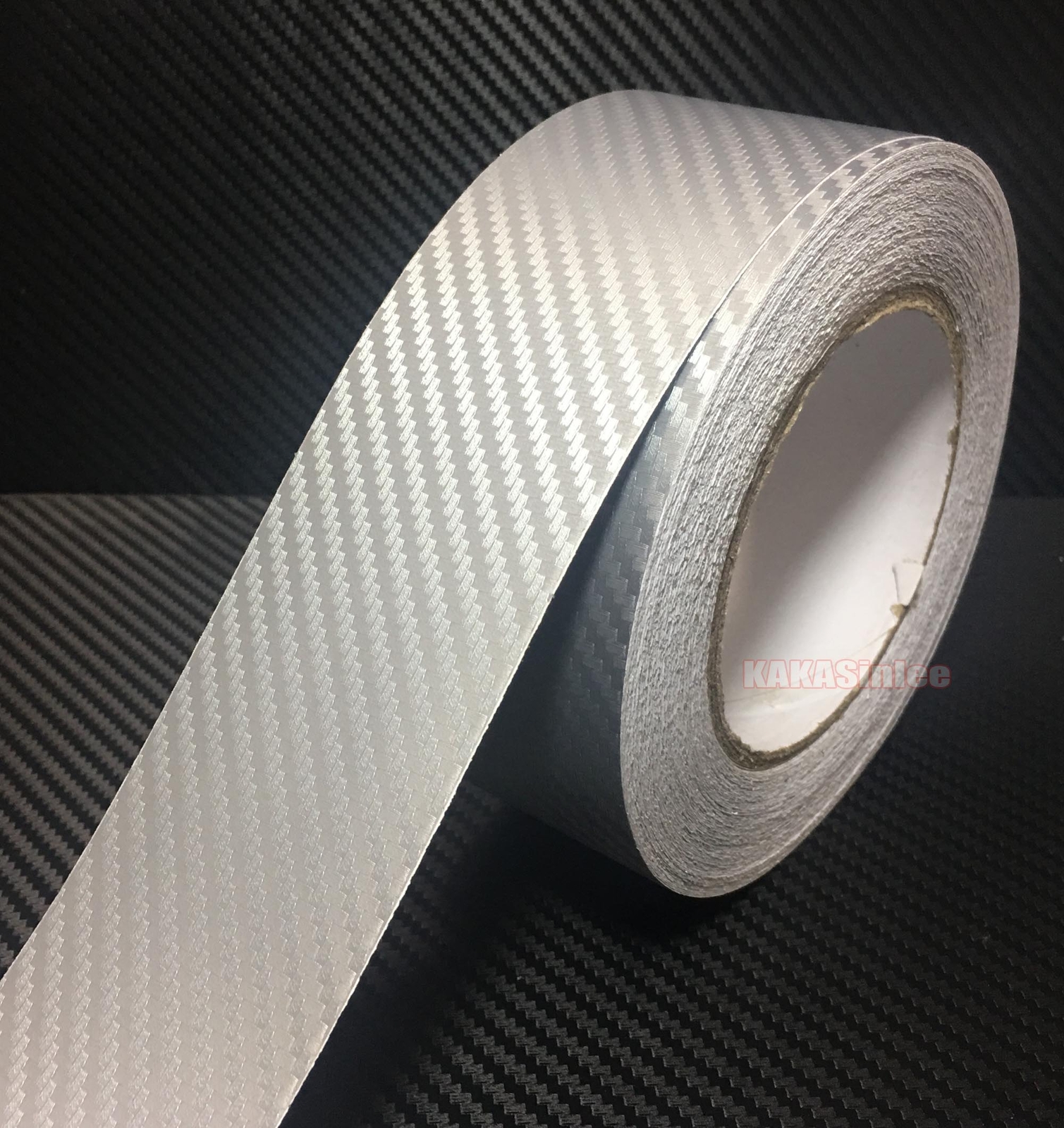 3D Silver / Sheet Car PVC Grain Carbon Fiber Vinyl Tape Wrap Sticker Decors Trim