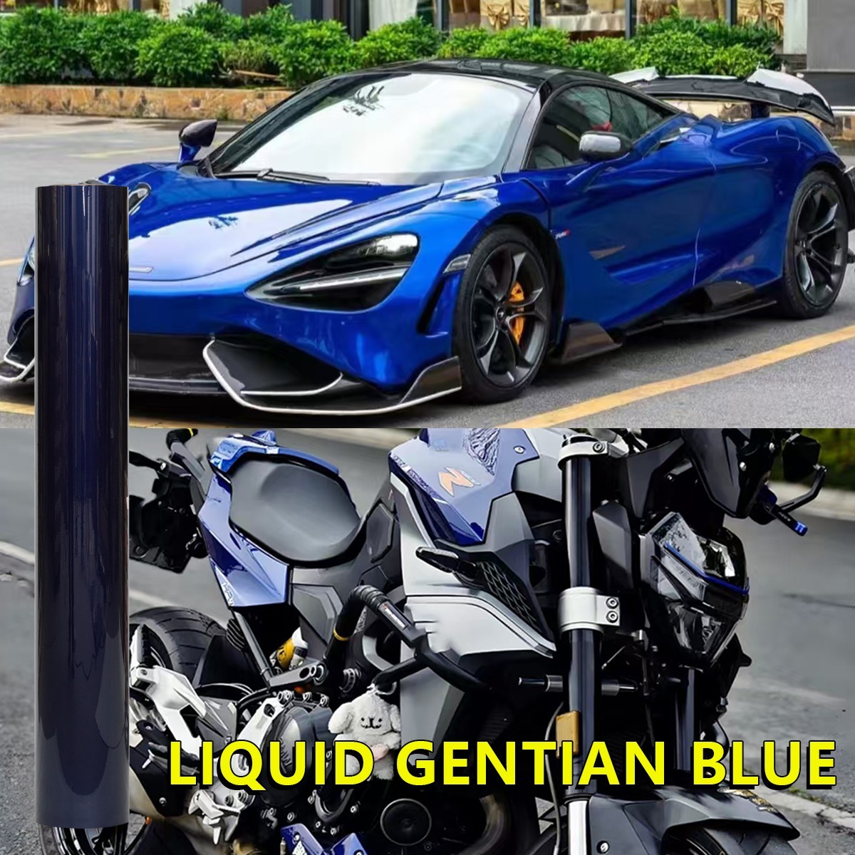 5FTx50FT PET Gentian Blue Metallic Vinyl Wrap Self-Adhesive Air Release US Stock