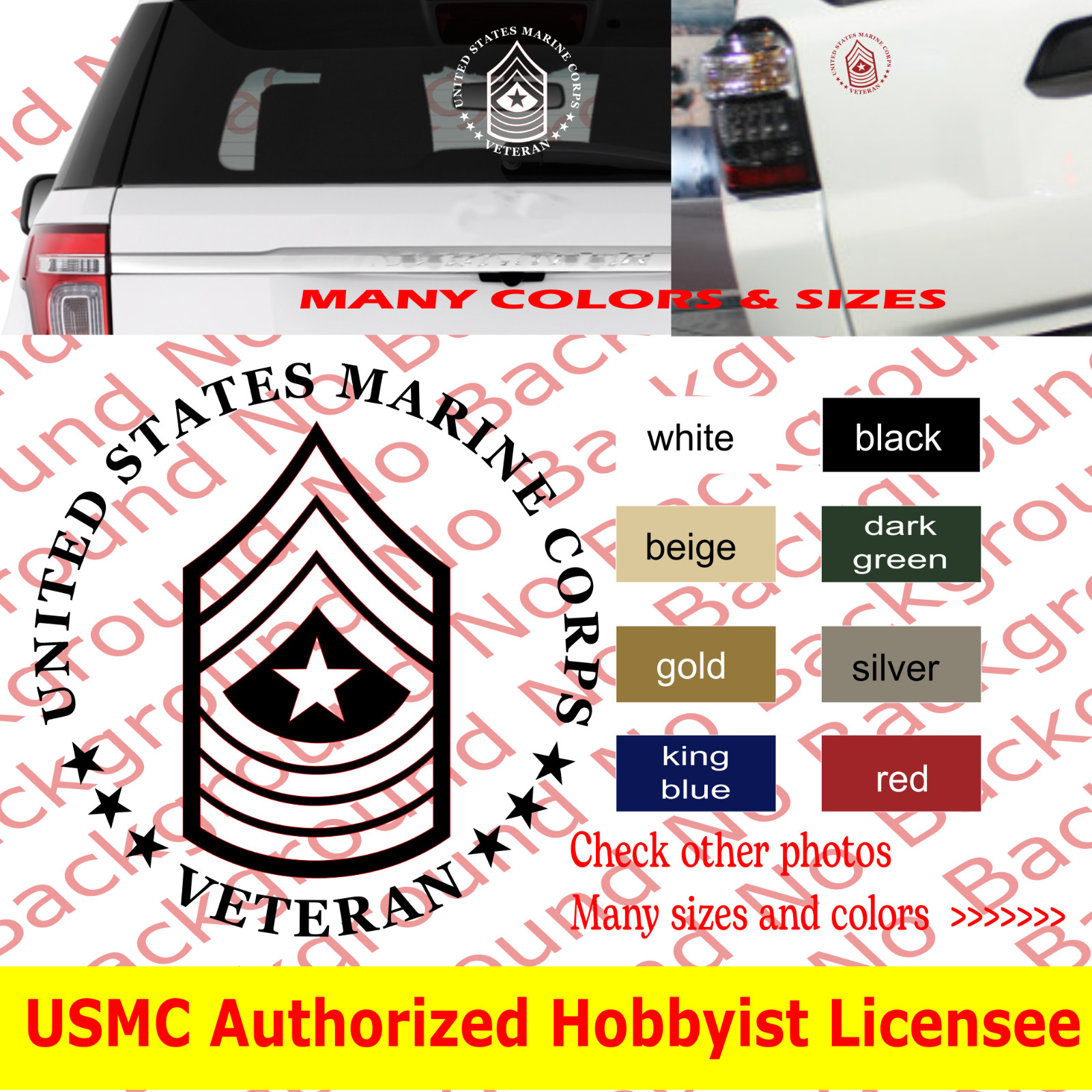 USMC Marines Sergeant Major E9 Rank Veteran Die Cut Sticker Vinyl Decal AY099